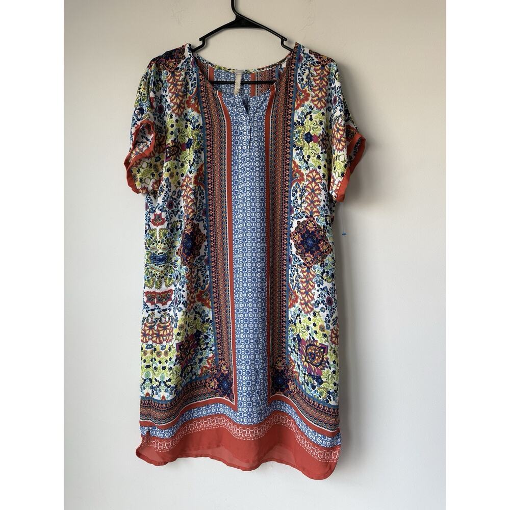 Uncle Frank Anthropologie Boho Tunic Geo Floral Dress Size M Multicolor Beach - Picture 1 of 6